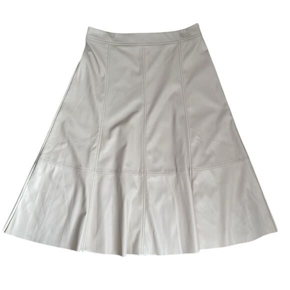 Banana Republic Factory Faux Leather A-Line Midi Skirt Cream Size 6P Petite - Picture 12 of 13